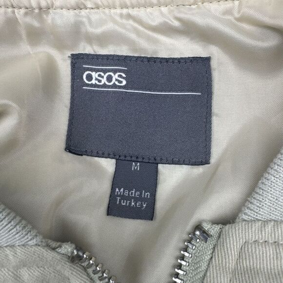 ASOS Men's TAN Beige Full Zip Oversized Flight Bomber Jacket Pockets Sz M - Picture 4 of 8